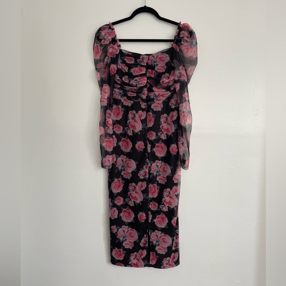 Shein Emery Rose Ruched Detail Gigot Sleeve Floral Dress Size M - Picture 4 of 5